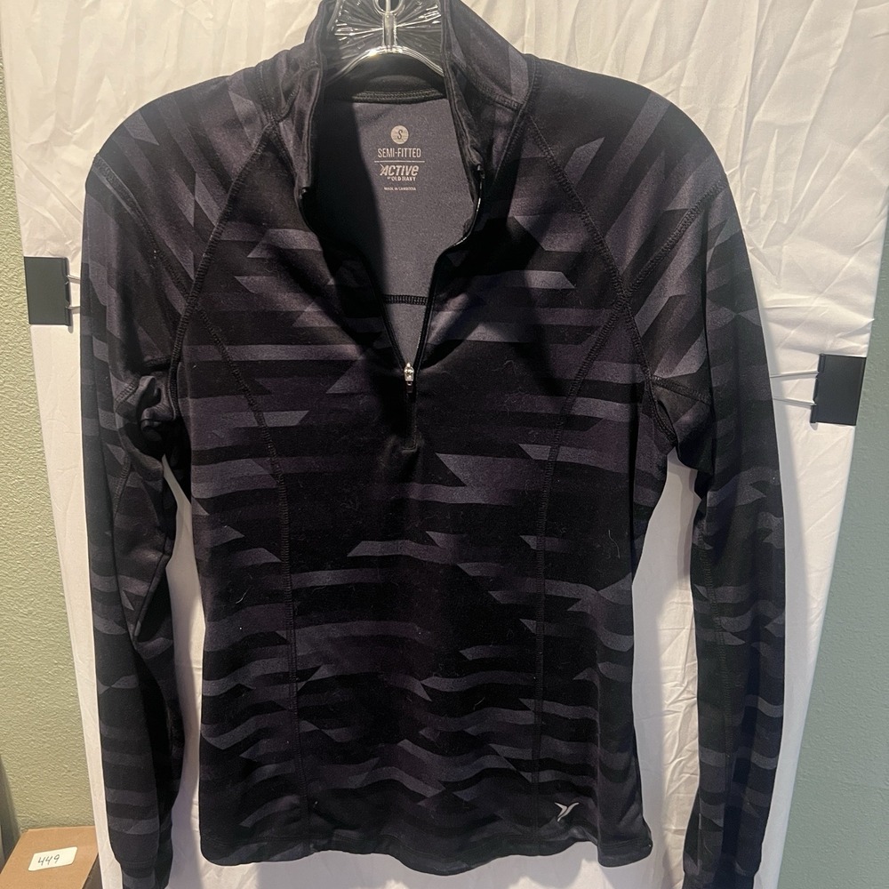 Old Navy Active Women's S Semi-Fitted Geometric Black Gray 1/4 Zip Pullover Top